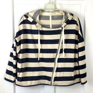 LOFT Navy and Cream Striped Women's Top